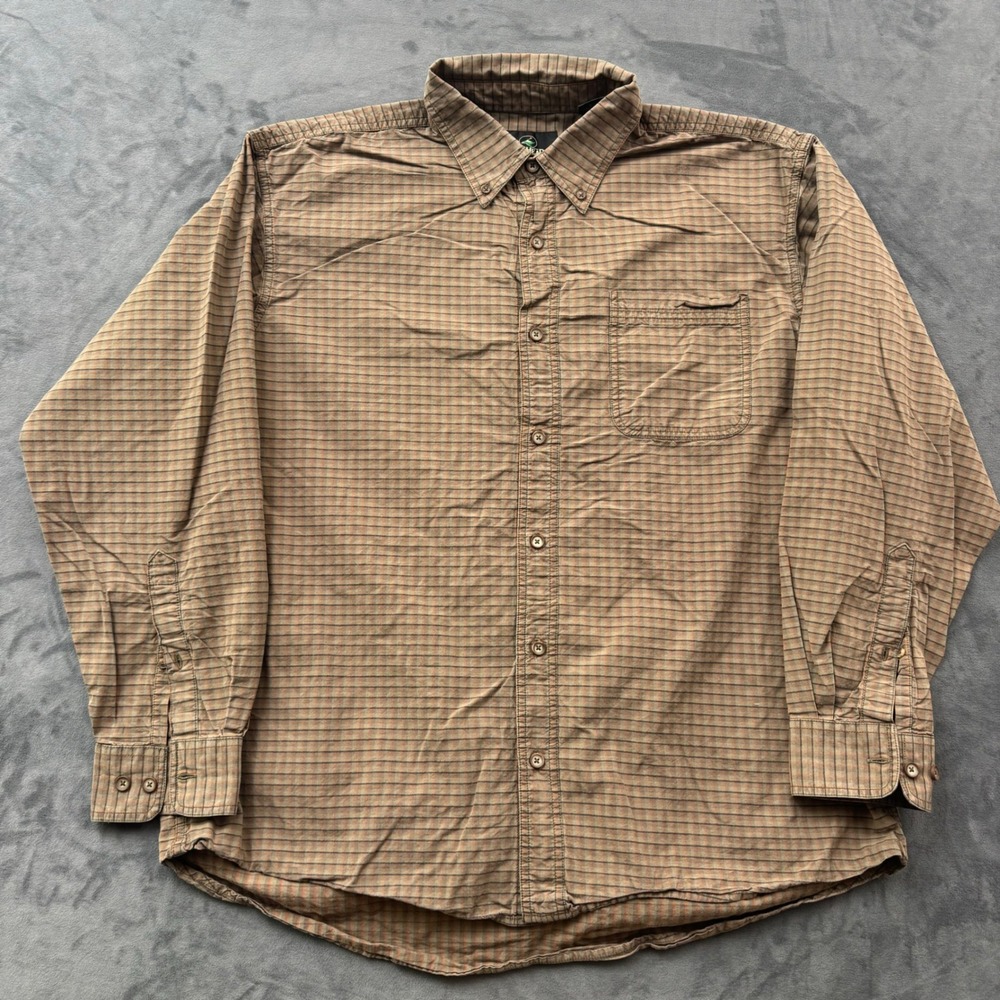 Redhead Mens XL Brown Orange Plaid Long Sleeve Button Down Shirt Pocket Outdoor
